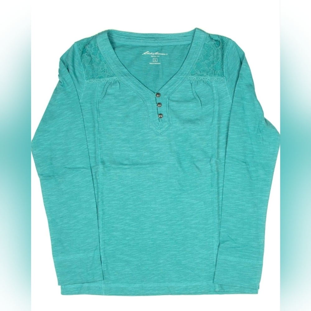 Eddie Bauer Womens Long Sleeve Lace V-Neck Henley Top Small